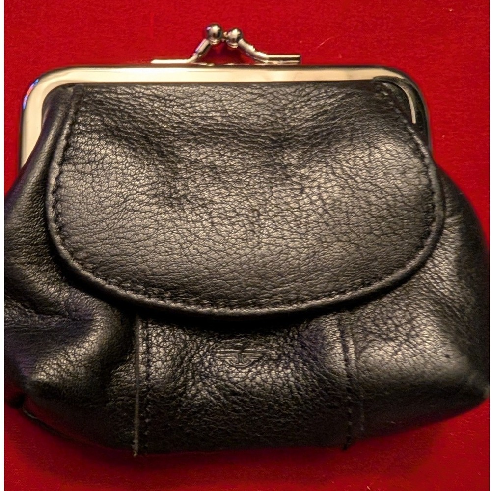 90a Dockers Black Pebbled Leather Kiss Lock Coin Purse Snap Front Pocket Wallet
